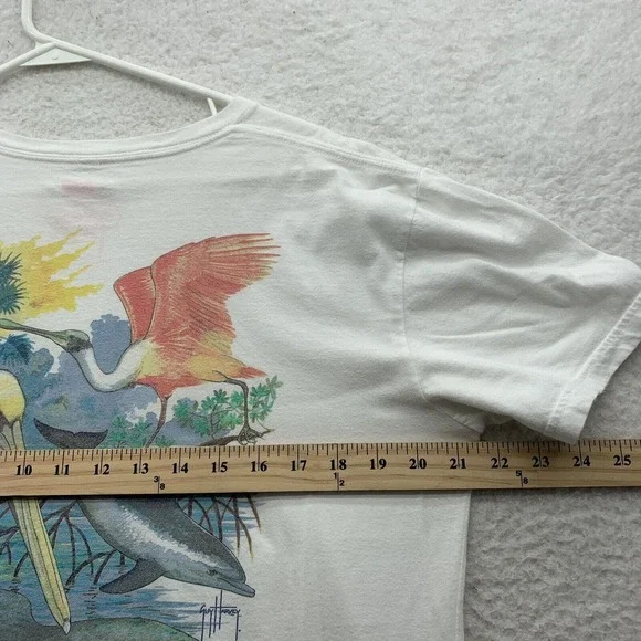 Guy Harvey T-Shirt Womens Large L Everglades Manatee Dolphin Birds Palms Fishing - Picture 7 of 11